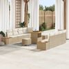 vidaXL Tuinbankenset met kussen met opslag 11 pcs Beige Poly riet