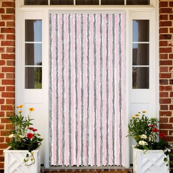 vidaXL Vliegengordijn 100x220 cm chenille zilvergrijs en roze
