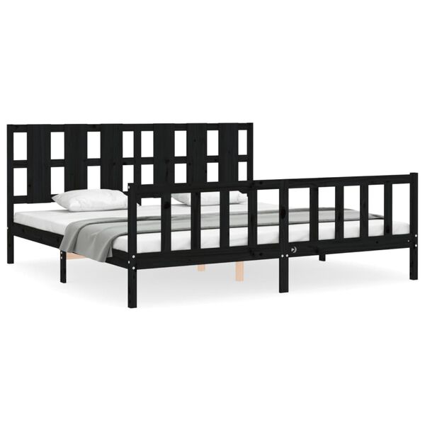 vidaXL Bedframe met hoofdbord massief hout zwart 200x200 cm