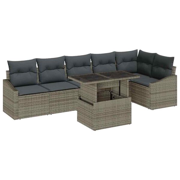 vidaXL Tuin Sofa Set 7 pcs Grijs poly rattan & Gepoedercoat staal