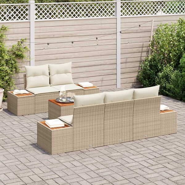 vidaXL Tuin Sofa Set met kussen met opslag 6 pcs Beige Poly riet