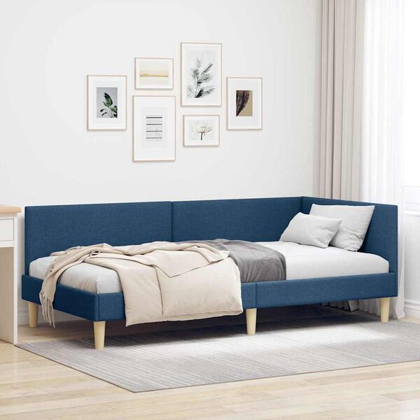 vidaXL Hoekbedframe Blauw 90 cm x 190 cm Stof en multiplex