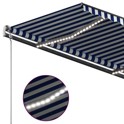 vidaXL Luifel handmatig uittrekbaar met LED 4x3 m blauw en wit
