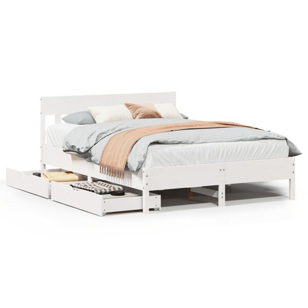 vidaXL Bedframe zonder matras massief grenenhout wit 150x200 cm