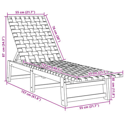 vidaXL Ligbed met tafel massief acaciahout en stof zwart