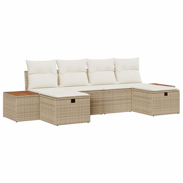vidaXL Tuin Sofa Set met kussen 6 pcs Beige Poly riet