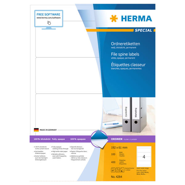 HERMA Rugetiketten LAF 100 vellen A4 192x61 mm ondoorzichtig wit