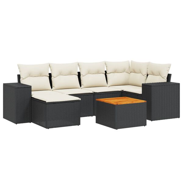 vidaXL 7-delige Loungeset met kussens poly rattan zwart