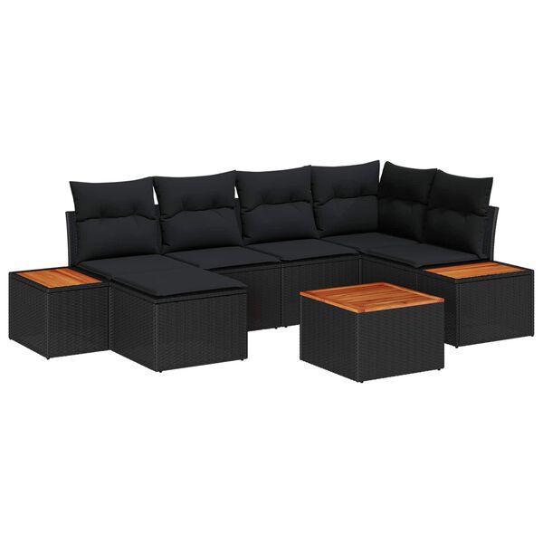 vidaXL Tuin Sofa Set met kussen 7 pcs Zwart Poly Rattan