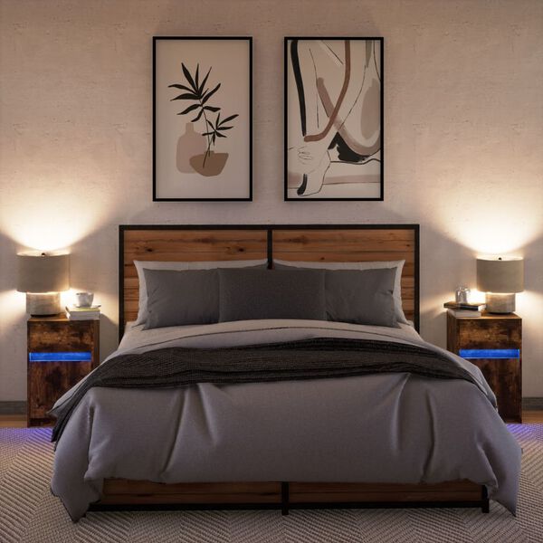 vidaXL Nachtkastjes met LED 2 st bewerkt hout gerookt eikenkleurig