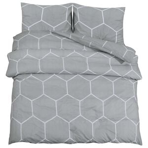 vidaXL Dekbedovertrekset 140x200 cm katoen grijs en wit