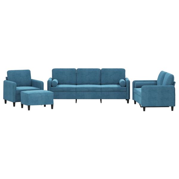 vidaXL 4-delige Loungeset met kussens fluweel blauw