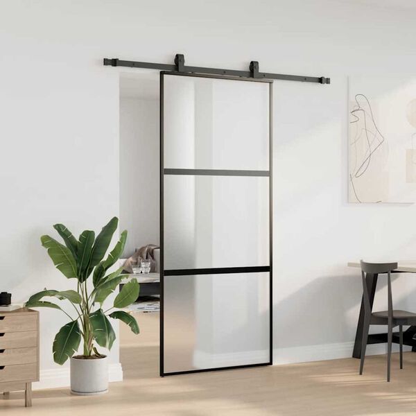 vidaXL Schuifdeur met beslagset 90x205 cm gehard glas zwart