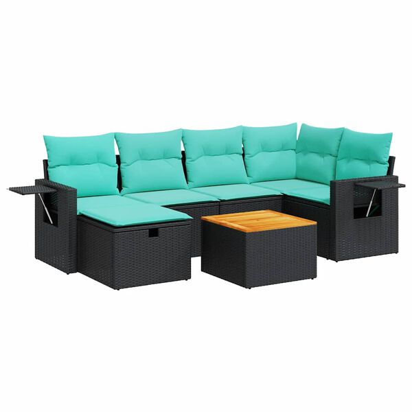 vidaXL 7-delige Loungeset met kussens poly rattan zwart