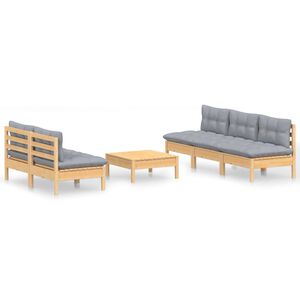 vidaXL 6-delige Loungeset met grijze kussens grenenhout