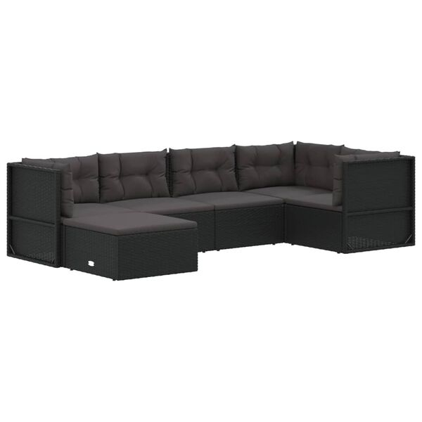 vidaXL 6-delige Loungeset met kussens poly rattan zwart