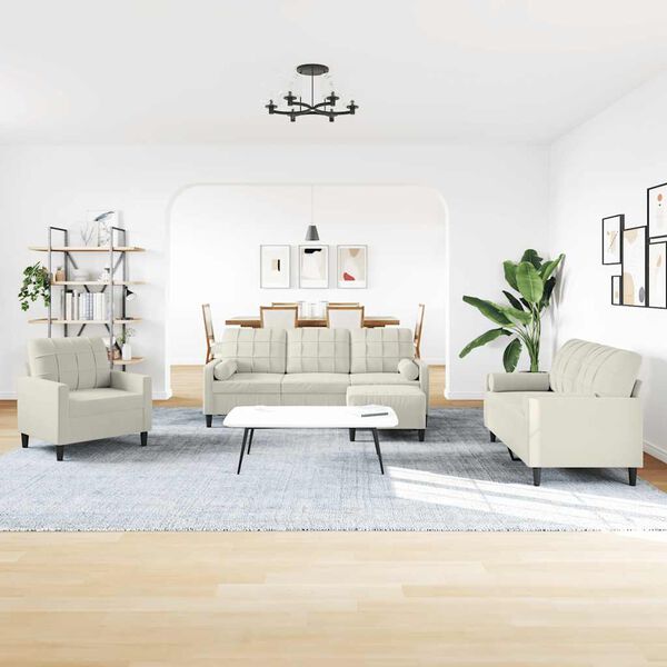 vidaXL 4-delige Loungeset met kussens en bolsters fluweel crèmekleurig
