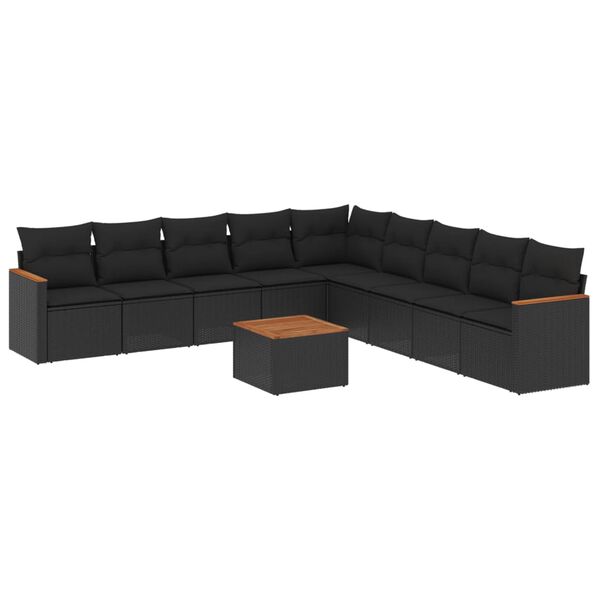 vidaXL 10-delige Loungeset met kussens poly rattan zwart