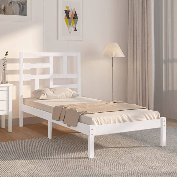 vidaXL Bedframe massief hout wit 75x190 cm