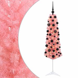 vidaXL Smalle kunstkerstboom met kerstballen 120 cm 150 LED's Warmwit
