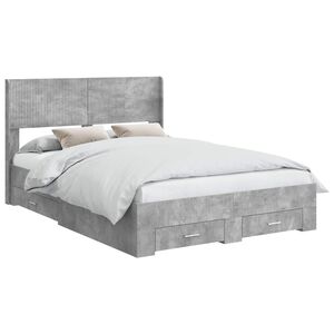 vidaXL Bedframe met opbergruimte en hoofdbord Betongrijs 120 x 190 cm