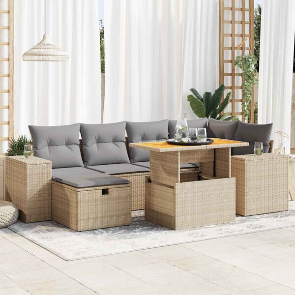 vidaXL 8-delige Loungeset met kussens poly rattan acacia beige