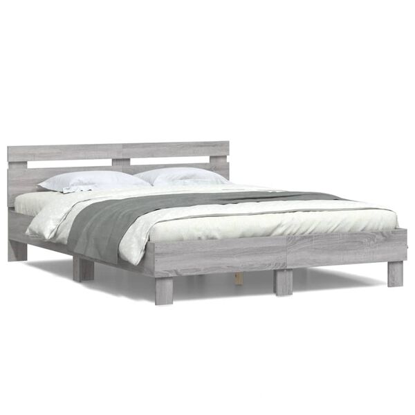vidaXL Bedframe met hoofdeinde en LED grijs sonoma eiken 150x200 cm