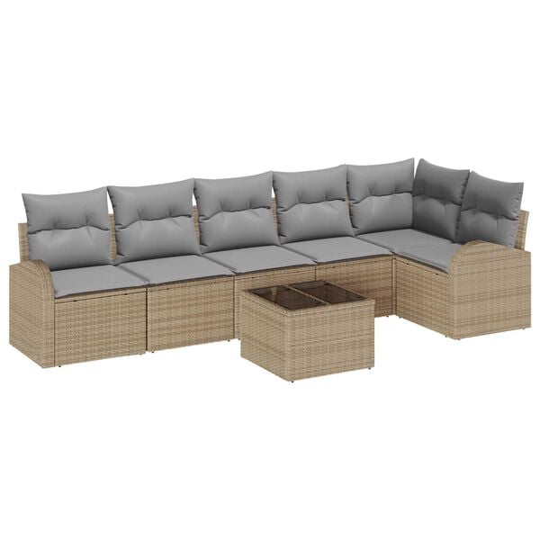 vidaXL Tuinbankenset met kussen 7 pcs Beige en lichtgrijs poly rattan