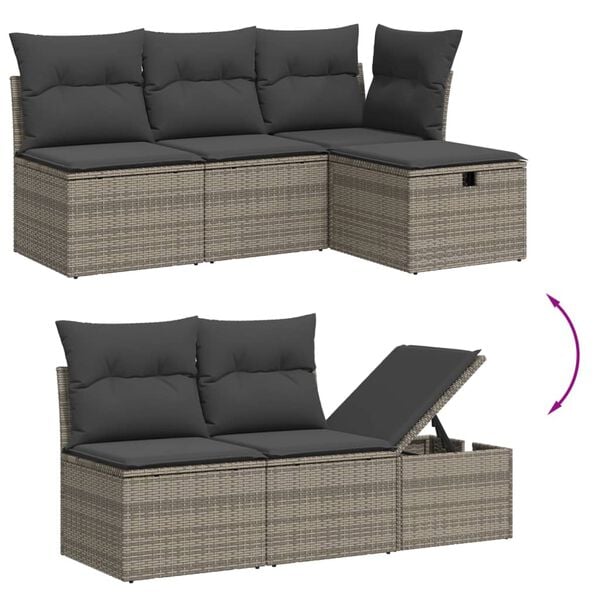 vidaXL 9-delige Loungeset met kussens poly rattan grijs