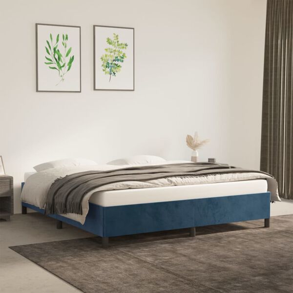 vidaXL Bedframe zonder matras 160x200 cm fluweel donkerblauw