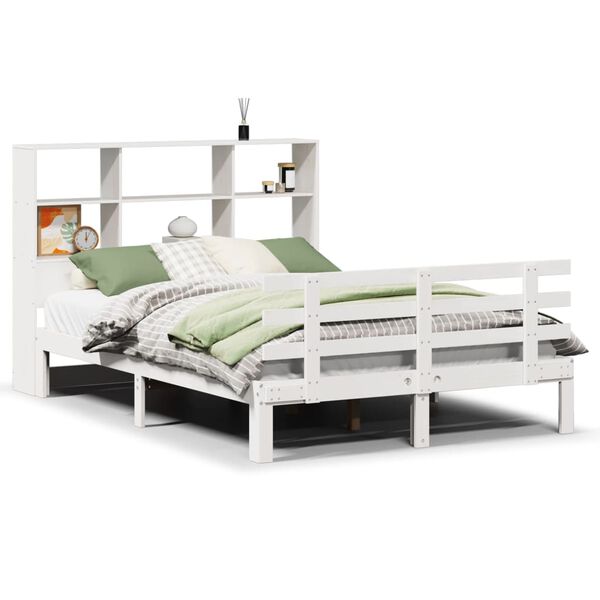 vidaXL Bed met boekenkast zonder matras grenenhout wit 140x190 cm