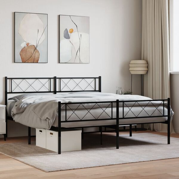 vidaXL Bedframe met hoofd- en voeteneinde metaal zwart 120x190 cm