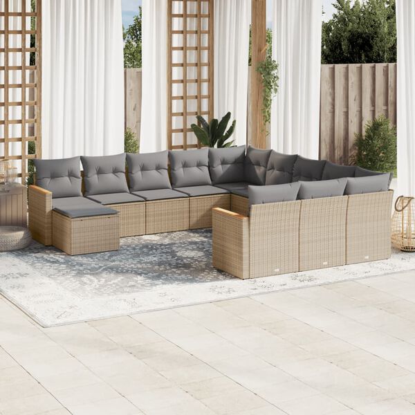 vidaXL 12-delige Loungeset met kussens poly rattan beige