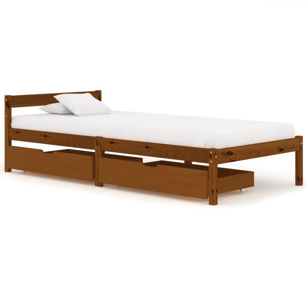 vidaXL Bedframe met 2 lades massief grenenhout honingbruin 90x200 cm