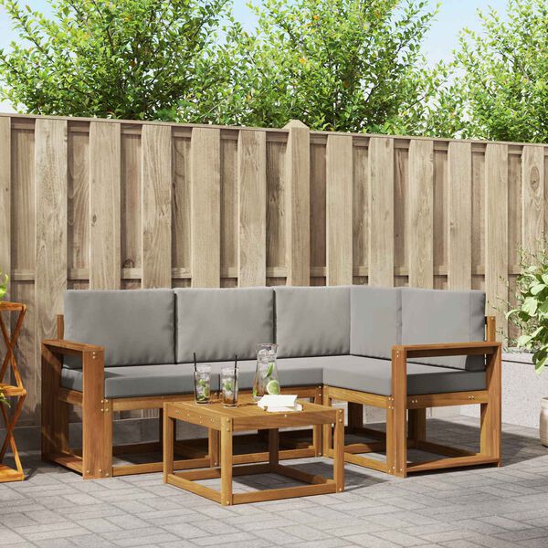 vidaXL Buiten bankenset met kussen 5 pcs Natuurlijk en Lichtgrijs