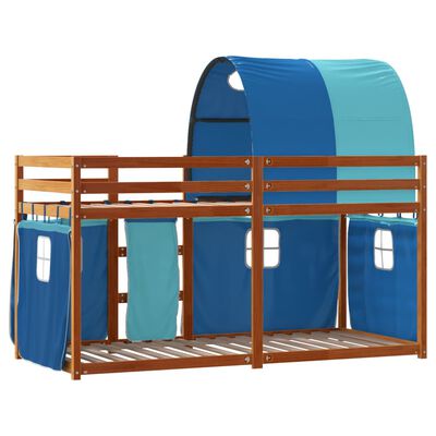 vidaXL Stapelbed met gordijnen 75x190 cm massief grenenhout blauw