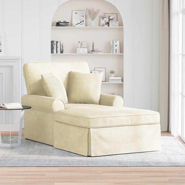 vidaXL Chaise Lounge met Rok Cr&egrave;me 91 x 157 x 91 cm Geribbelde Stof
