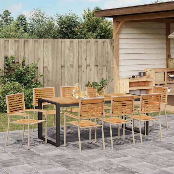 vidaXL Tuin eettafelset 9 pcs Beige en Bruin poly rattan