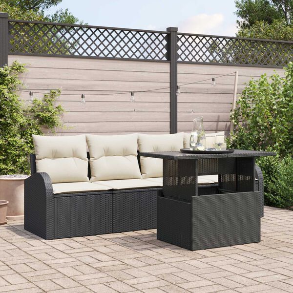 vidaXL Tuin Sofa Set met kussen met kussen 5 pcs Zwart Poly Rattan