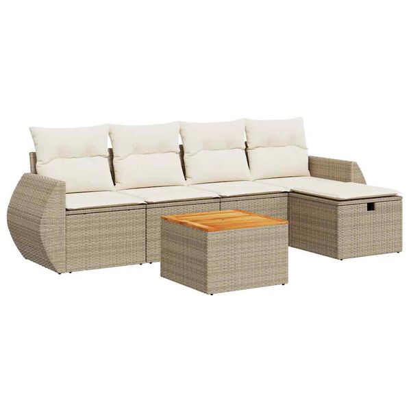 vidaXL 6-delige Loungeset met kussens poly rattan beige