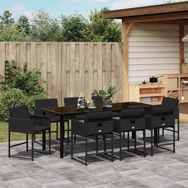 vidaXL Tuin eettafelset 9 pcs Zwart poly rattan