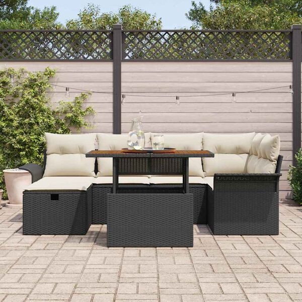 vidaXL Tuin Sofa Set met kussen met opslag 7 pcs Zwart Poly riet