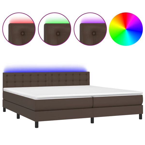vidaXL Boxspring met matras en LED kunstleer bruin 200x200 cm