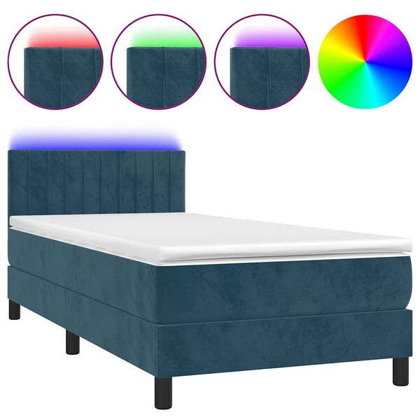 vidaXL Boxspring met matras en LED fluweel donkerblauw 90x200 cm