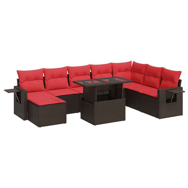 vidaXL 9-delige Loungeset met kussens poly rattan acacia bruin