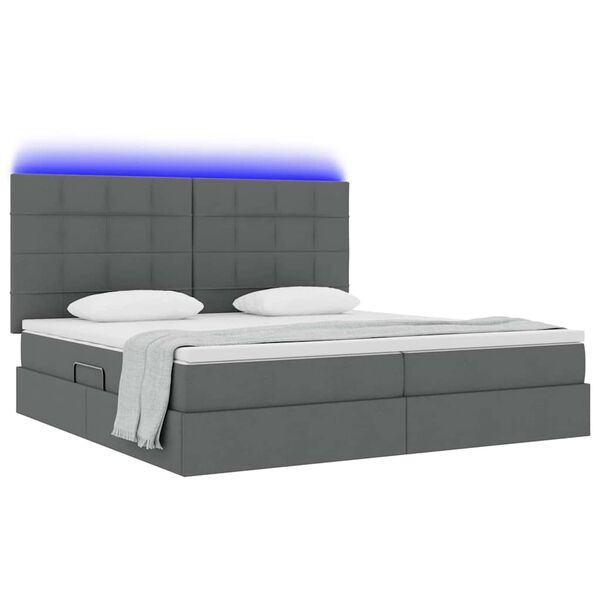 vidaXL Opbergbed met LED met matras Donkergrijs 200 x 200 cm Polyester