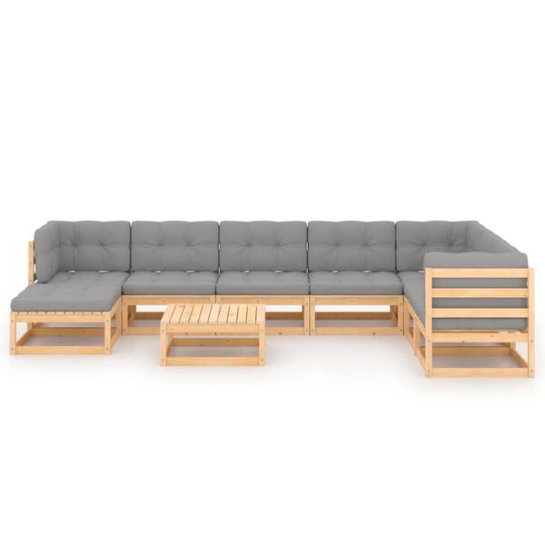 vidaXL 9-delige Loungeset met kussens massief grenenhout