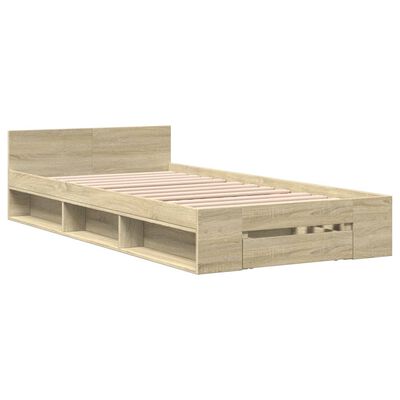 vidaXL Bedframe met lade bewerkt hout sonoma eikenkleurig 90x190 cm