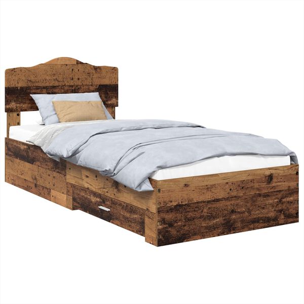 vidaXL Bedframe met hoofdeinde Oudhout 90 x 190 cm Bewerkt hout