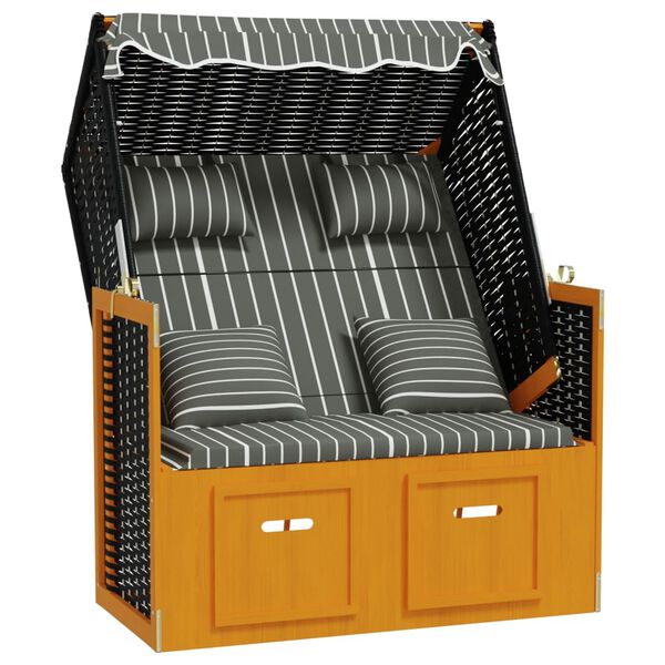 vidaXL Strandstoel met kussens poly rattan en hout zwart en grijs